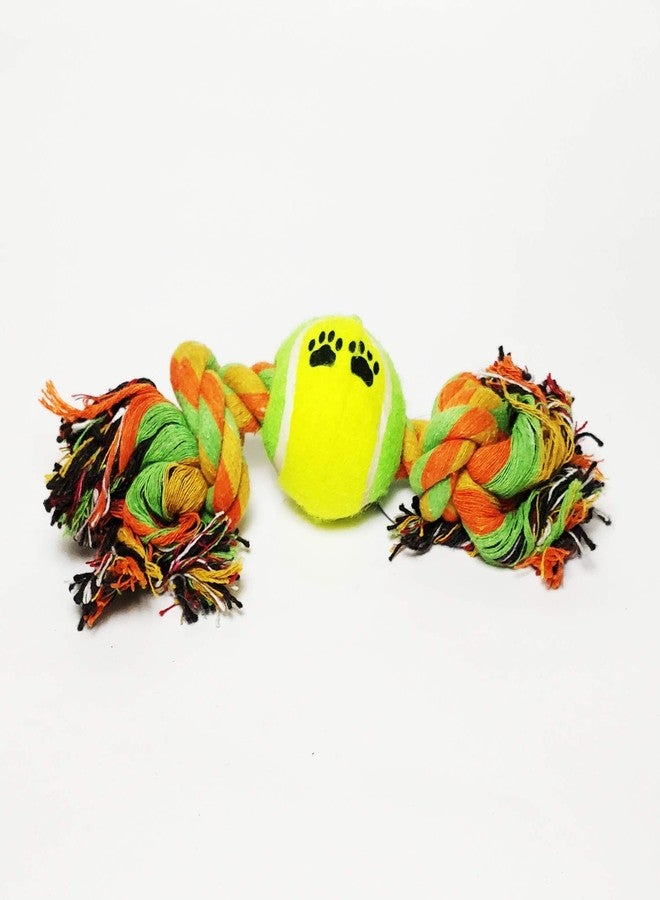 PnM Assorted Design & Color Rope Toys for Dogs & Puppies Rope Toy Chew Toy Teething Toy (One Peice) with Dog Tag (Free One Peice) - Cotton with Tennis Ball - Image 3