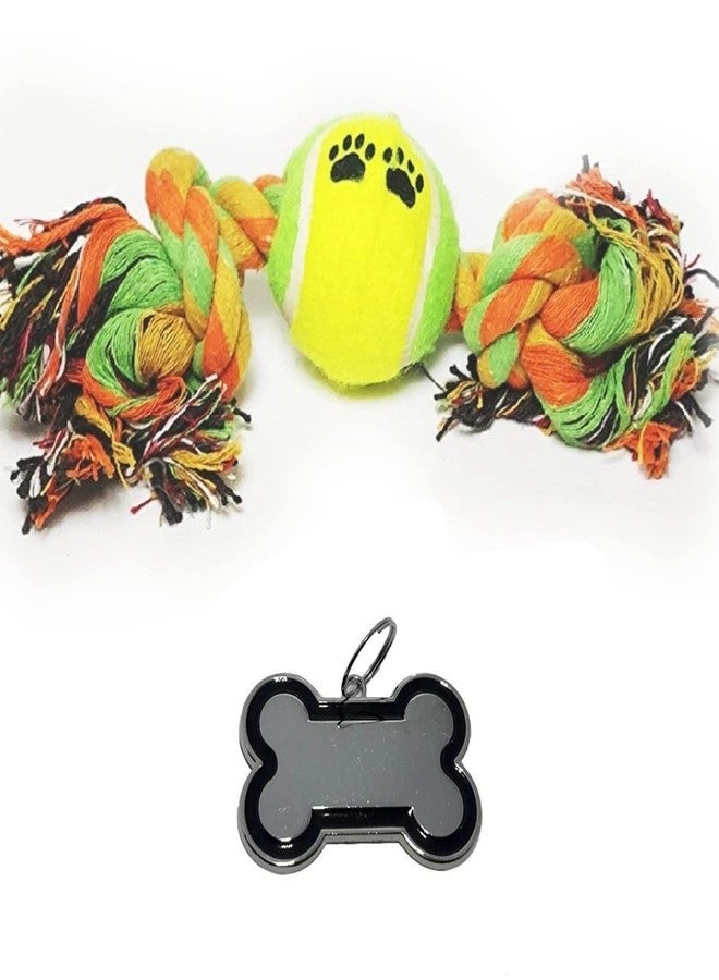 PnM Assorted Design & Color Rope Toys for Dogs & Puppies Rope Toy Chew Toy Teething Toy (One Peice) with Dog Tag (Free One Peice) - Cotton with Tennis Ball - Image 1