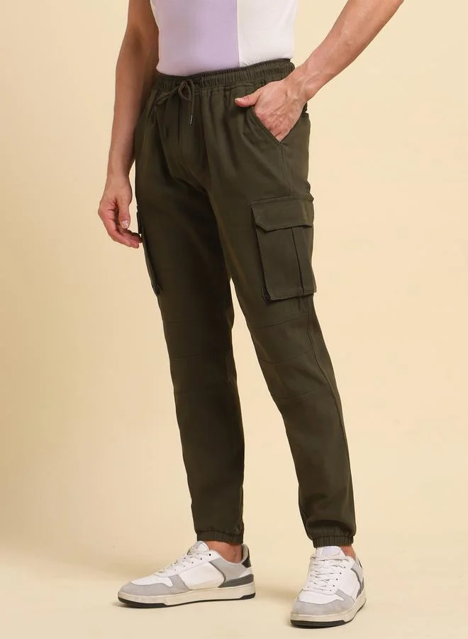 HIGH STAR HIGH STAR Mid Rise Regular Fit Trousers with Cargo Pockets