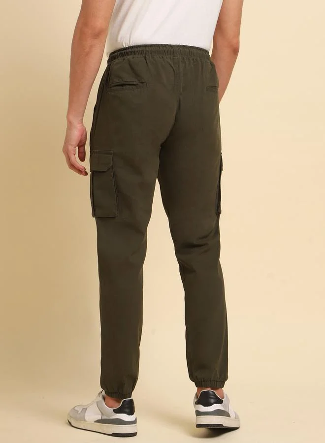 HIGH STAR HIGH STAR Mid Rise Regular Fit Trousers with Cargo Pockets