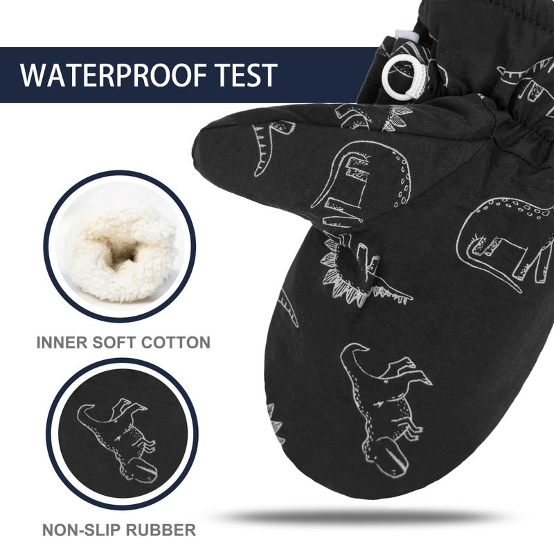 Fynnsure Toddler Mittnes Lined Fleece Snow Gloves for Boys Girls Winter Kids Gloves Baby Mittens Black 4-6 Years - Image 2