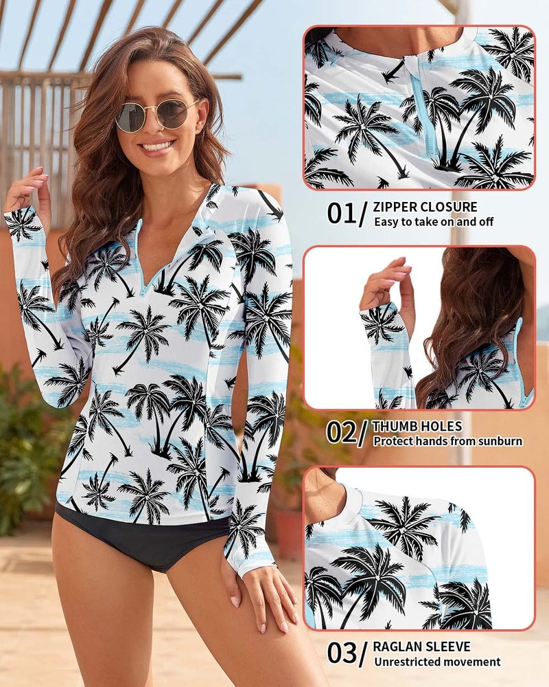 WOWENY Women's Long Sleeve Swimsuits Rash Guard Shirts UPF 50+ Swim Shirts Thumb Holes Swim Top for Womens - Image 4