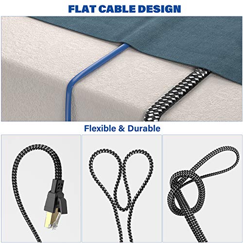 Orbram Cat 8 Ethernet Cable 25 ft, Nylon Braided High Speed Heavy Duty Cat8 Network LAN Patch Cord, 40Gbps 2000Mhz SFTP RJ45 Flat Internet Cable Shielded in Wall, Indoor&Outdoor for Modem/Router/Gaming/PC - Image 5