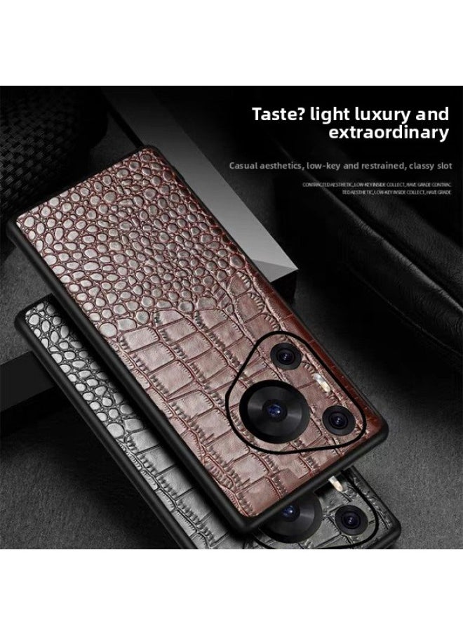 Generic - For Huawei P70Ultra Phone Case Pura Crocodile Pattern P60 Head Layer P50e Cowhide P40 Pro Men's Style-Color:[real First-layer Cowhide Crocodile + Leather On The Edge Of The Lens]-Applicable Models:[consult Receipt Of The Goods And Post Them Politely] - Image 1