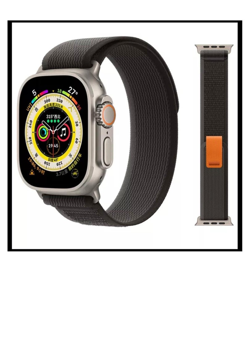 Nylon replacement band compatible with Apple Watch 9th generation / 10th generation size 45/49, black and gray color - Image 4