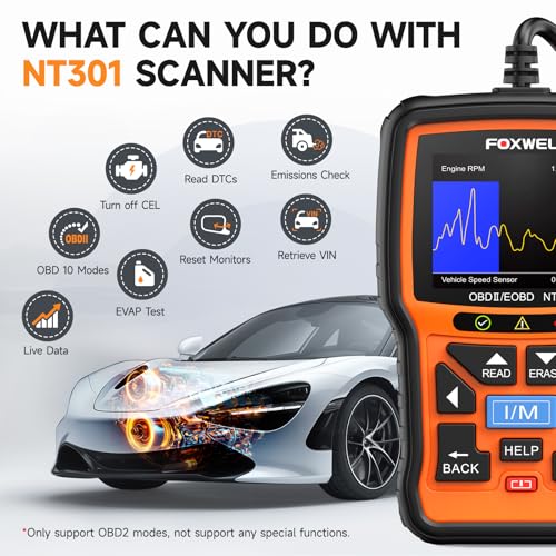Foxwell ماسح ضوئي FOXWELL NT301 OBD2 لقراءة رموز التشخيص البيانية للبيانات الحية للميكانيكيين المحترفين أداة مسح OBDII لفحص ضوء المحرك شاشة ملونة 2.8 بوصة ماسح OBD II للمركبات من 1996 أو أحدث - Image 3