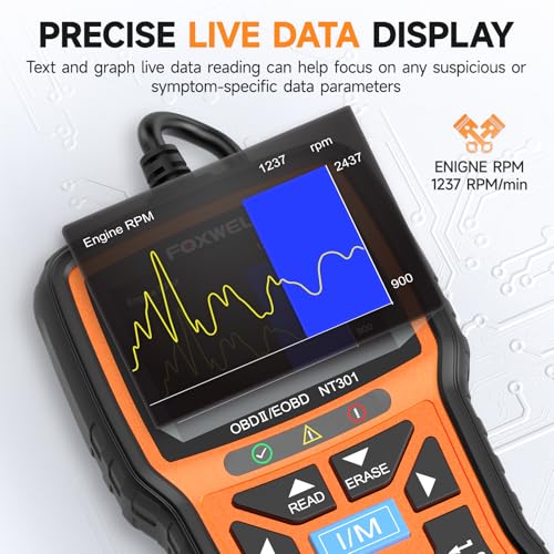 Foxwell ماسح ضوئي FOXWELL NT301 OBD2 لقراءة رموز التشخيص البيانية للبيانات الحية للميكانيكيين المحترفين أداة مسح OBDII لفحص ضوء المحرك شاشة ملونة 2.8 بوصة ماسح OBD II للمركبات من 1996 أو أحدث - Image 4