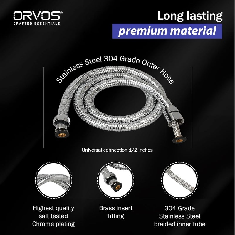 Orvos Shower hose pull out heavy duty 1 meter Premium 304 Stainless Steel for both outer hose and braiding of inner tube for hand showers and health faucets in high end luxury bathrooms set of 1 - Image 4