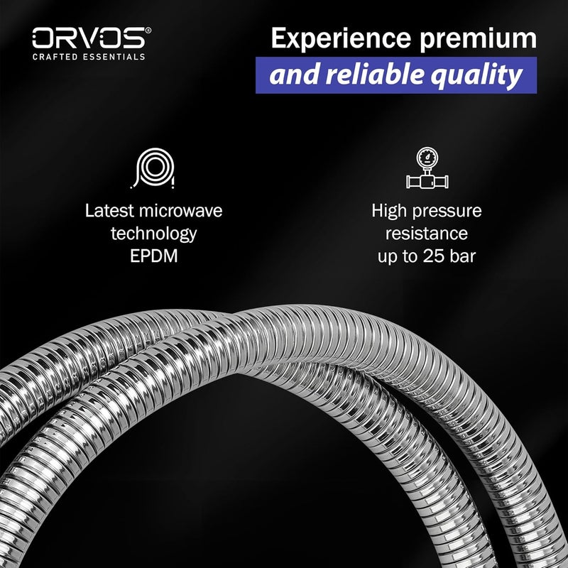 Orvos Shower hose pull out heavy duty 1 meter Premium 304 Stainless Steel for both outer hose and braiding of inner tube for hand showers and health faucets in high end luxury bathrooms set of 1 - Image 2