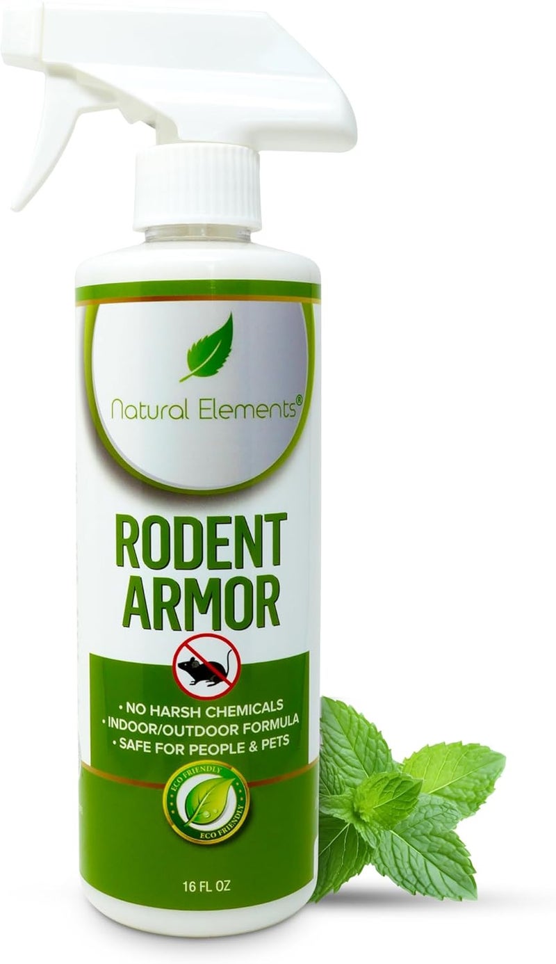 natural elements Rodent Armor- Premium Peppermint Oil Mouse Repellent Spray- Vehicle, Boat, RV, Tractor, Equipment - All Natural - Child and Pet Safe - Indoor/Outdoor Spray - 16 oz - Image 1