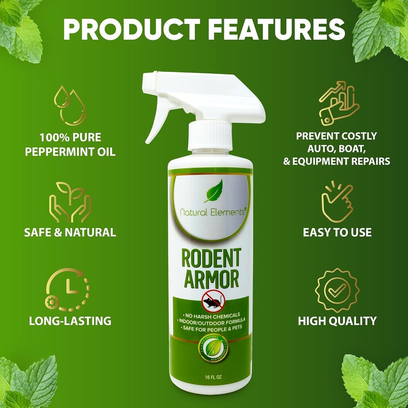 natural elements Rodent Armor- Premium Peppermint Oil Mouse Repellent Spray- Vehicle, Boat, RV, Tractor, Equipment - All Natural - Child and Pet Safe - Indoor/Outdoor Spray - 16 oz - Image 2