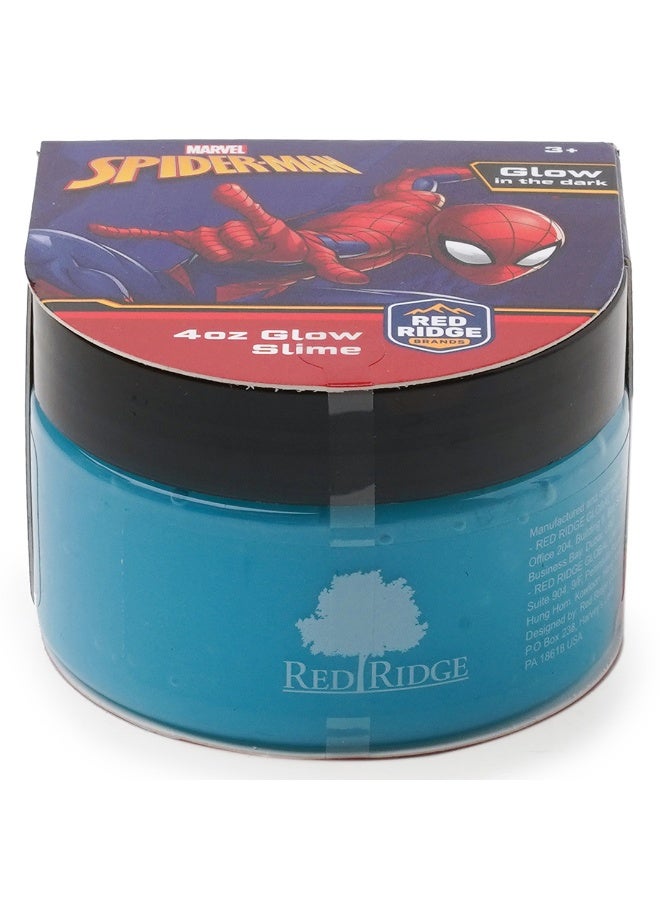 MARVEL سبايدر مان 4 أونصة سلايم متوهج | يتوهج في الظلام | سلايم ناعم ومرن وغير لزج للأطفال | لعبة ممتعة لتخفيف التوتر | أزرق | العمر 3+ سنوات - Image 1