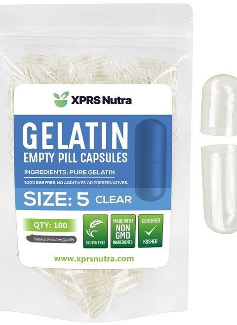 Size 5 Empty Capsules - 100 Count Clear Very Small Empty Gelatin Capsules - Empty Pill Capsules for DIY Capsule Filling - Fillable Pill Capsules Empty Gel Caps