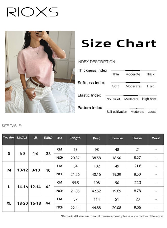 ريوكس سترة نسائية بأكمام قصيرة، سترات محبوكة برقبة دائرية للسيدات، كنزات خفيفة الوزن كاجوال للخريف، ملابس عمل مناسبة للعمل والسفر والارتداء اليومي، لون وردي - Image 4