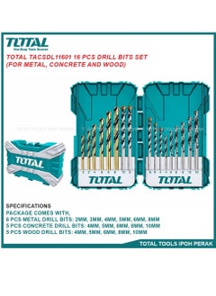 TOTAL Total 16PCS Metal, Concrete & Wood Drill Bit Set – Includes 6 Metal, 5 Concrete, 5 Wood Drill Bits – Sizes 2mm to 10mm – Versatile Drill Bits Set for DIY, Home Improvement, and Professional Use  - Image 2