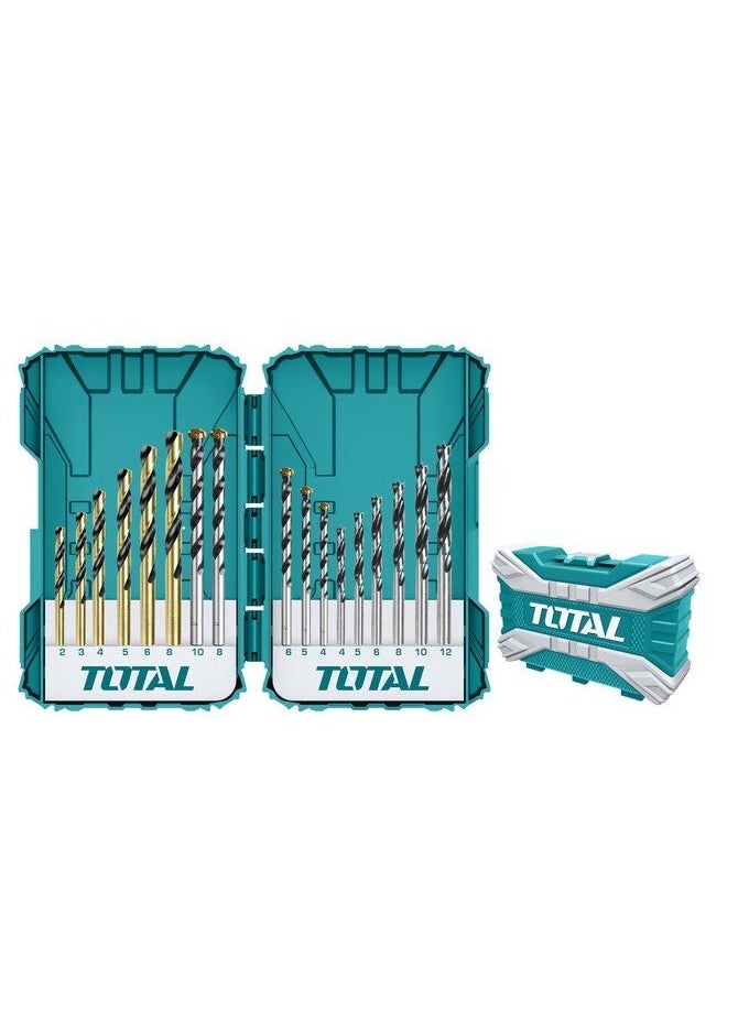 TOTAL - Total 16PCS Metal, Concrete & Wood Drill Bit Set – Includes 6 Metal, 5 Concrete, 5 Wood Drill Bits – Sizes 2mm to 10mm – Versatile Drill Bits Set for DIY, Home Improvement, and Professional Use - Image 1