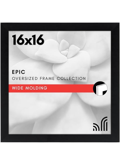 Americanflat 16x16 Picture Frame with Polished Plexiglass  Epic Collection  Square Picture Frame with Engineered Wood  Wide Photo Frames for Wall display  Black