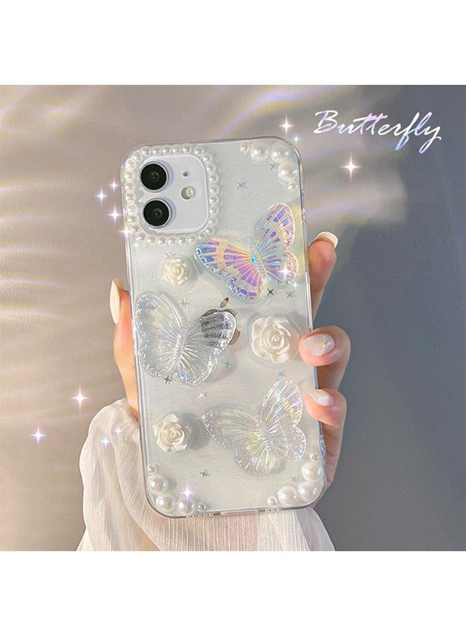 Compatible with iPhone 15 Pro Max Clear Case 3D Butterfly with Aesthetic Rose Floral Shiny Girly Phone Case for Women Girls Soft TPU Cover,Clear - Image 1