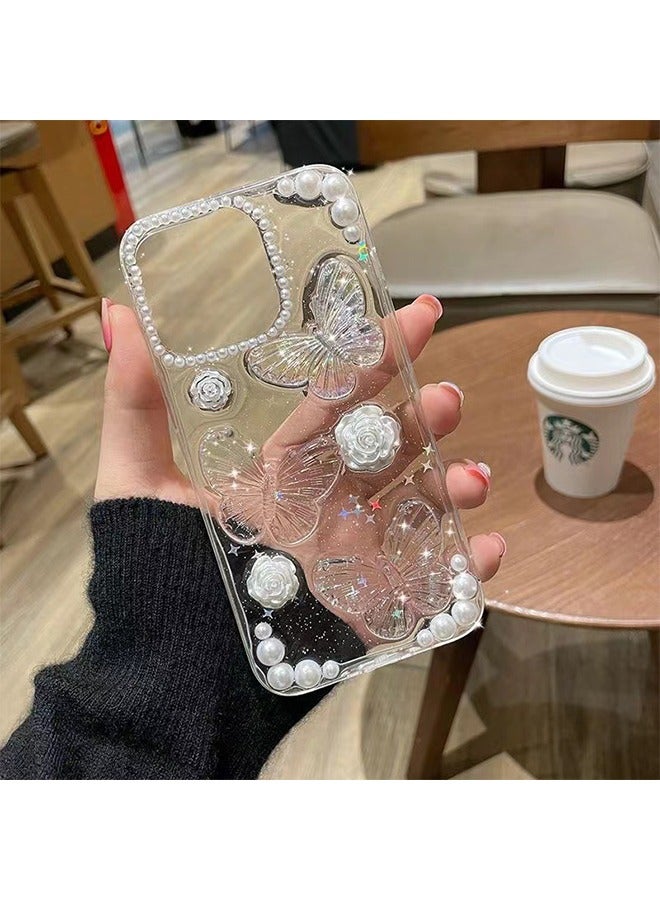 Compatible with iPhone 15 Pro Max Clear Case 3D Butterfly with Aesthetic Rose Floral Shiny Girly Phone Case for Women Girls Soft TPU Cover,Clear - Image 5