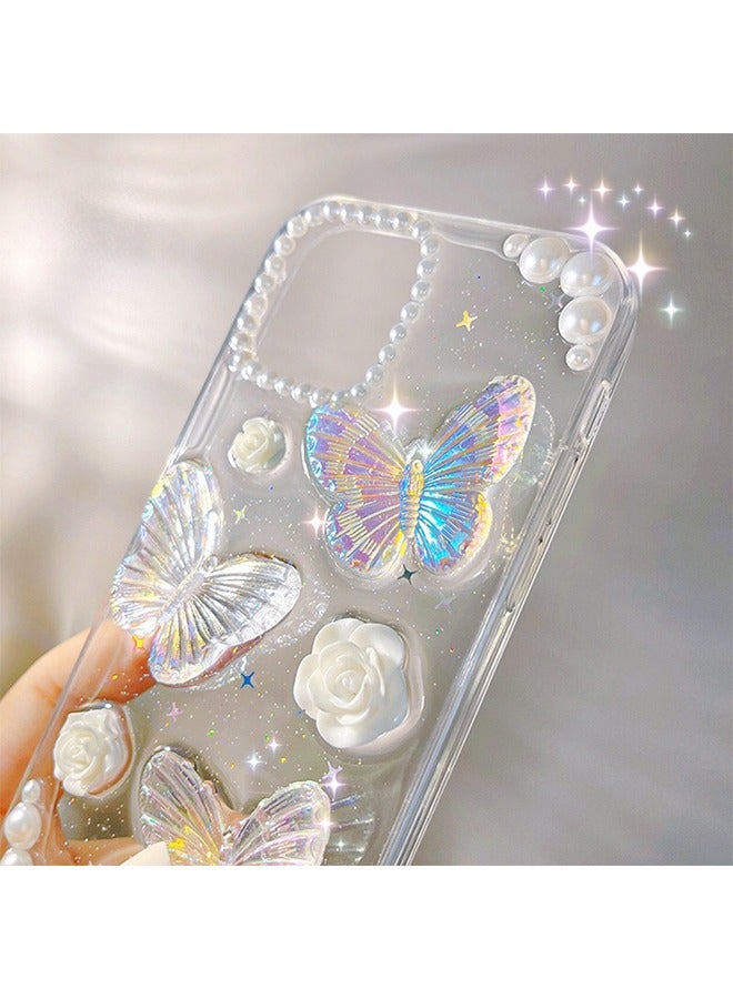 Compatible with iPhone 15 Pro Max Clear Case 3D Butterfly with Aesthetic Rose Floral Shiny Girly Phone Case for Women Girls Soft TPU Cover,Clear - Image 3