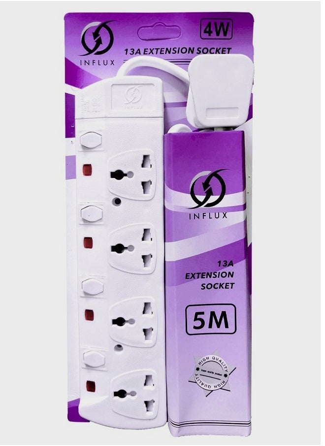 INFLUX INFLUX Extension Cord with 4-Outlet - 5 Meter Multi Plug Extension Cable for Maximum Reach and Versatility - High-Quality power Extension Socket for All Your Power Needs  - Image 2