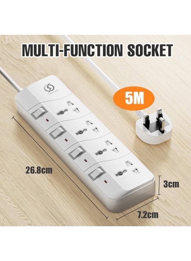 INFLUX Extension Cord with 4-Outlet - 5 Meter Multi Plug Extension Cable for Maximum Reach and Versatility - High-Quality power Extension Socket for All Your Power Needs - Image 3