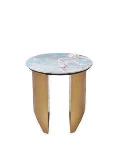 DANUBE HOME Conley Sintered Stone Round End Table - Green/Gold - With 2-Year Warranty  - Image 2