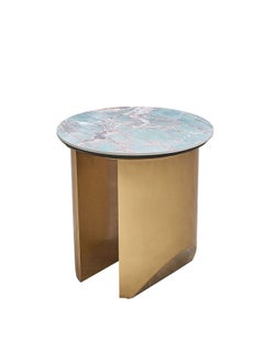 DANUBE HOME Conley Sintered Stone Round End Table - Green/Gold - With 2-Year Warranty  - Image 4