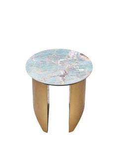 DANUBE HOME Conley Sintered Stone Round End Table - Green/Gold - With 2-Year Warranty  - Image 3