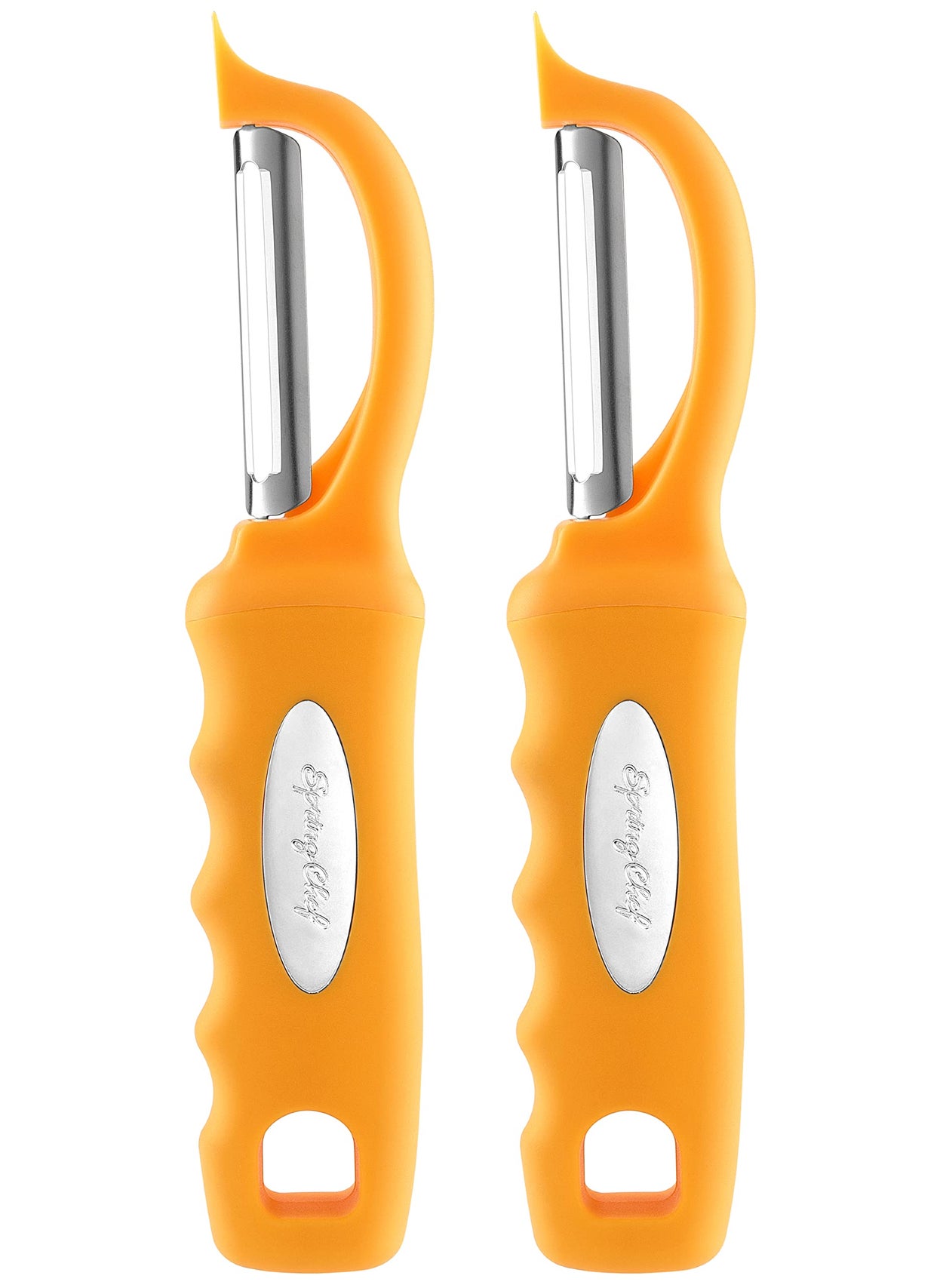 Spring Chef Spring Chef Premium Stainless Steel Swivel Potato Peelers for Kitchen Metal Vegetable Peelers with Comfortable Handle for Apple Cucumber Veggie Fruit Carrot Dishwasher Safe  Set of 2  Mango 