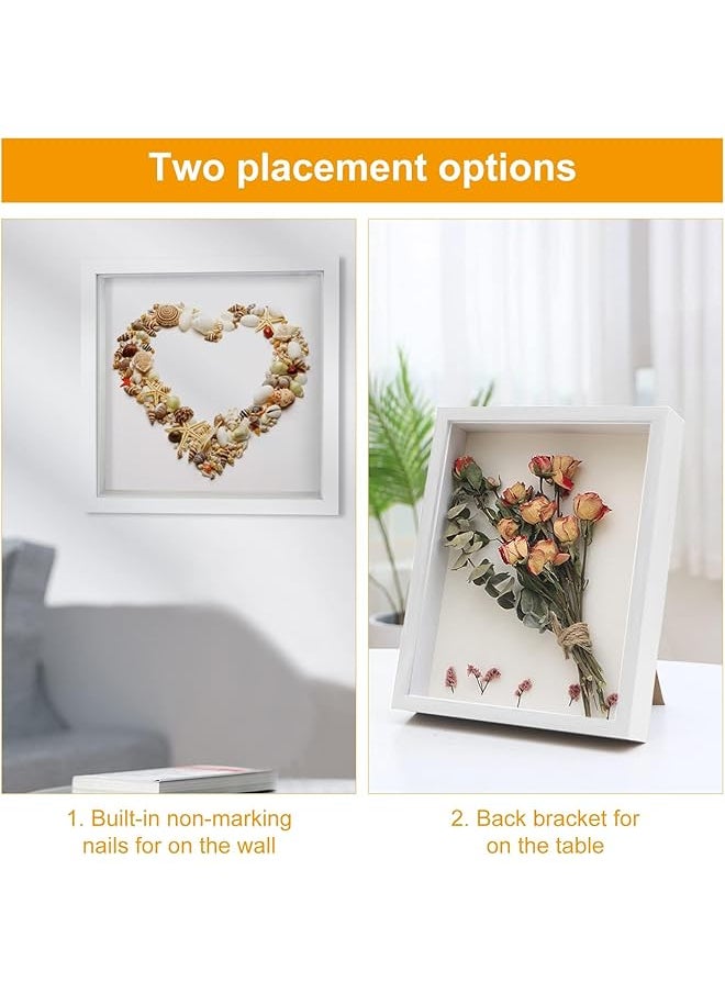 3D Picture Frame For Filling Pack Of 2 Deep 3D Object Frame 20X20 Cm Picture Box Wood Deep Frame Wooden Shadow Box Frame For Baby Wedding Favors Photos Flowers Tickets White Square