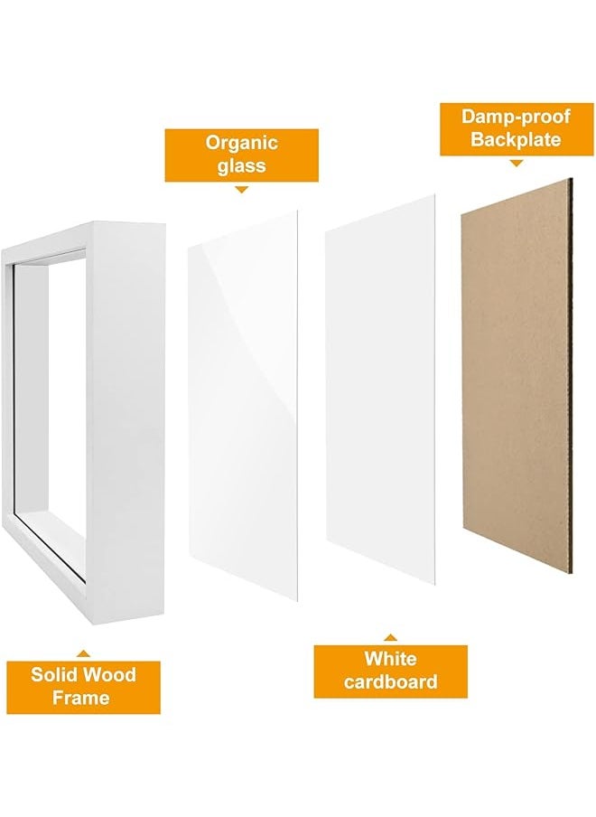 3D Picture Frame For Filling Pack Of 2 Deep 3D Object Frame 20X20 Cm Picture Box Wood Deep Frame Wooden Shadow Box Frame For Baby Wedding Favors Photos Flowers Tickets White Square
