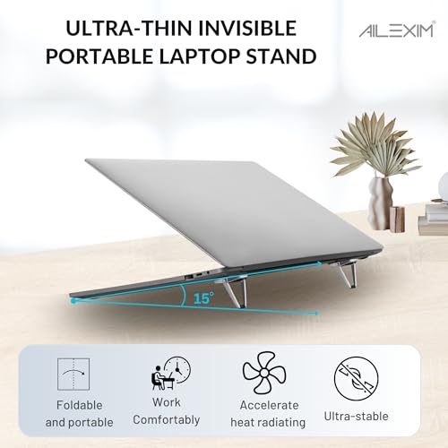 AILEXIM Laptop Stand Portable Mini Aluminium Laptop Riser - Invisible Ergonomic Laptop Cooling Pad Lightweight Keyboard Riser Desk Stand for MacBook Dell HP Suitable for 11-17 Inch (Silver, 2Pc) - Image 3