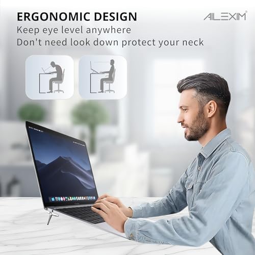AILEXIM Laptop Stand Portable Mini Aluminium Laptop Riser - Invisible Ergonomic Laptop Cooling Pad Lightweight Keyboard Riser Desk Stand for MacBook Dell HP Suitable for 11-17 Inch (Silver, 2Pc) - Image 4