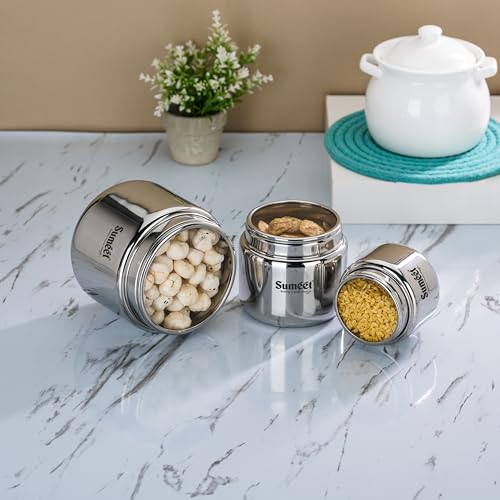 Sumeet Stainless Steel Canisters/Dabba/Storage Containers for Kitchen with See Through Lid, Combo of 3 Pcs (400ml with 9cm Dia, 800ml with 11cm Dia & 1450ml with 13.5cm Dia), Silver - Image 3