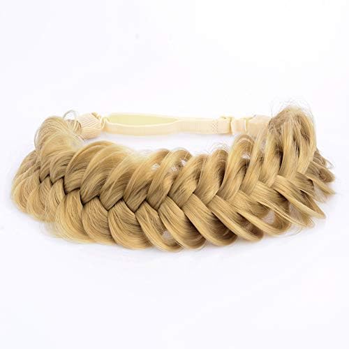 Messy Wide 2 Strands Synthetic Hair Blonde Plaited Headband Classic Chunky Plaited Headband Elastic Stretch Plait Hair Band for Women Girl Honey Blonde