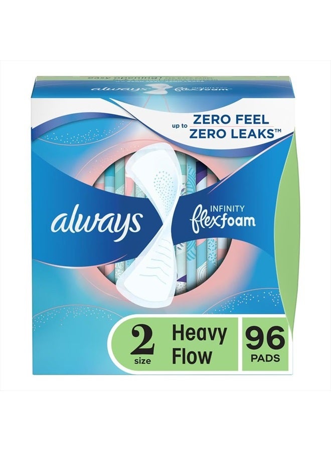 Always Infinity Flexfoam Feminine Pads for Women, Size 2, Heavy, without wings, Unscented, 32ct X 3 Packs (96 Count Total) - Image 1