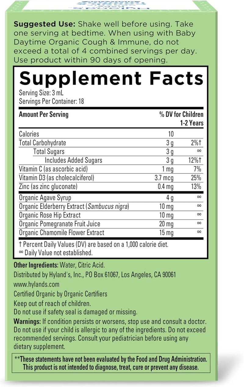 Hyland's Baby Organic Cough Syrup and Immune Support with Agave Elderberry and Pomegranate Soothes Cough and Supports Immunity Nighttime 2 Fl Oz - Image 5