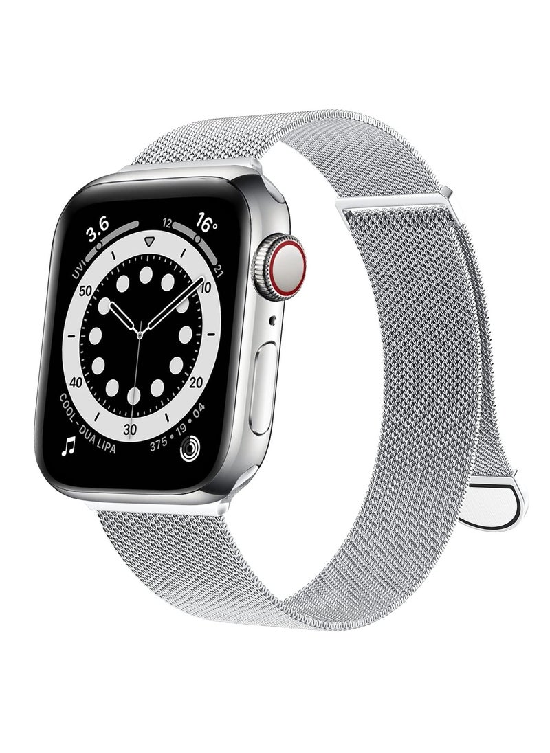 Generic Compatible with Apple Watch Band 42mm 44mm 45mm 46mm 49mm for Women and Men, Stainless Steel Magnetic Metal Wristband Strap Compatible with iWatch Series 10 9 8 7 6 5 4 3 2 1 SE 2/1 Silver  - Image 1