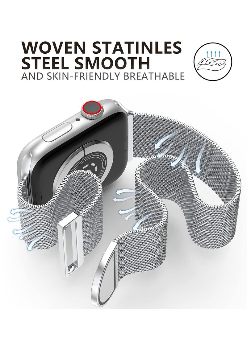 Generic Compatible with Apple Watch Band 42mm 44mm 45mm 46mm 49mm for Women and Men, Stainless Steel Magnetic Metal Wristband Strap Compatible with iWatch Series 10 9 8 7 6 5 4 3 2 1 SE 2/1 Silver  - Image 2