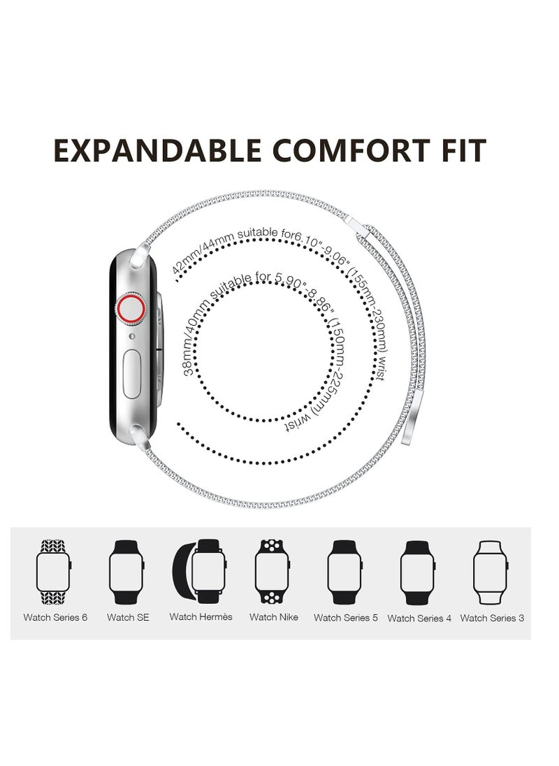 Generic Compatible with Apple Watch Band 42mm 44mm 45mm 46mm 49mm for Women and Men, Stainless Steel Magnetic Metal Wristband Strap Compatible with iWatch Series 10 9 8 7 6 5 4 3 2 1 SE 2/1 Silver  - Image 4
