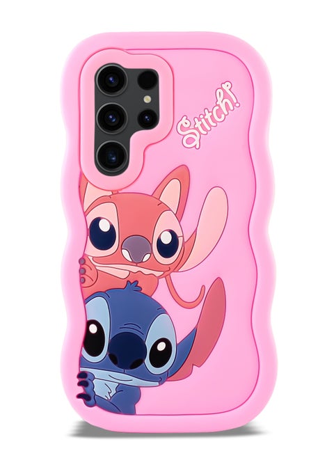 Lilo and Stitch Cartoon 3D Wavy Soft Silicone Phone Case for Samsung Galaxy S24 Ultra (Pink)