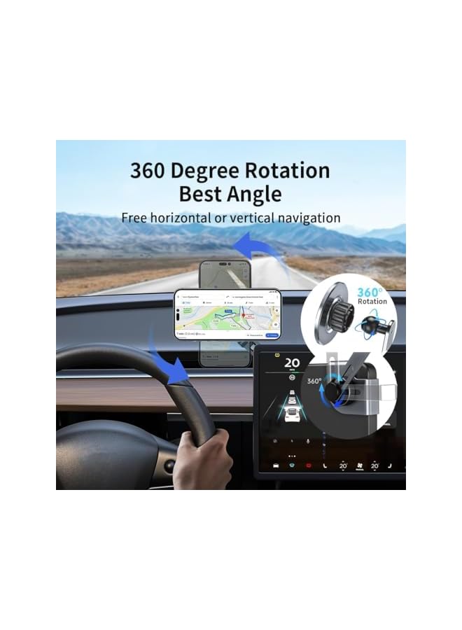 Green Tiger Tesla Mag-Safe Car Mount, Magnetic Phone Holder for Model 3/Y/S/X/Cybertruck, 360° Rotating Aluminum Stand with Extendable Arm, 3-Knob Lock Compatible with iPhone 12–16, Large Screen Dashboard Mount - Image 2