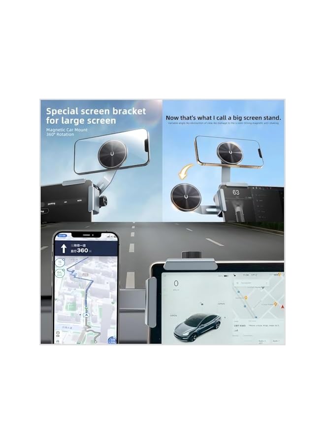 Green Tiger Tesla Mag-Safe Car Mount, Magnetic Phone Holder for Model 3/Y/S/X/Cybertruck, 360° Rotating Aluminum Stand with Extendable Arm, 3-Knob Lock Compatible with iPhone 12–16, Large Screen Dashboard Mount - Image 3