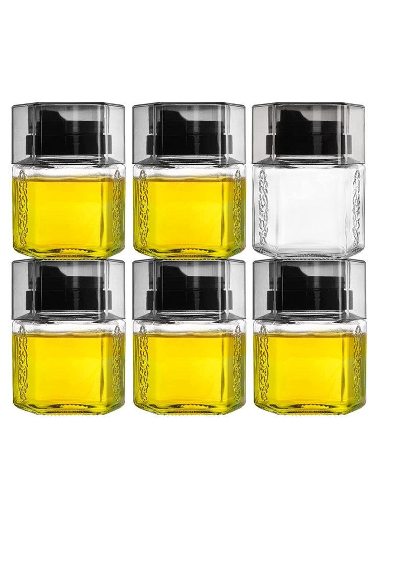SYOSI 6 Pack Glass Honey Dispenser Oil Cruet, No Drip Olive Oil and Vinegar Dispenser, Maple Syrup Dispenser Jars, Crystal Salad Dressing Container Bottle with Cap for Kitchen, Soy Sauce, 8.5 Oz  - Image 1