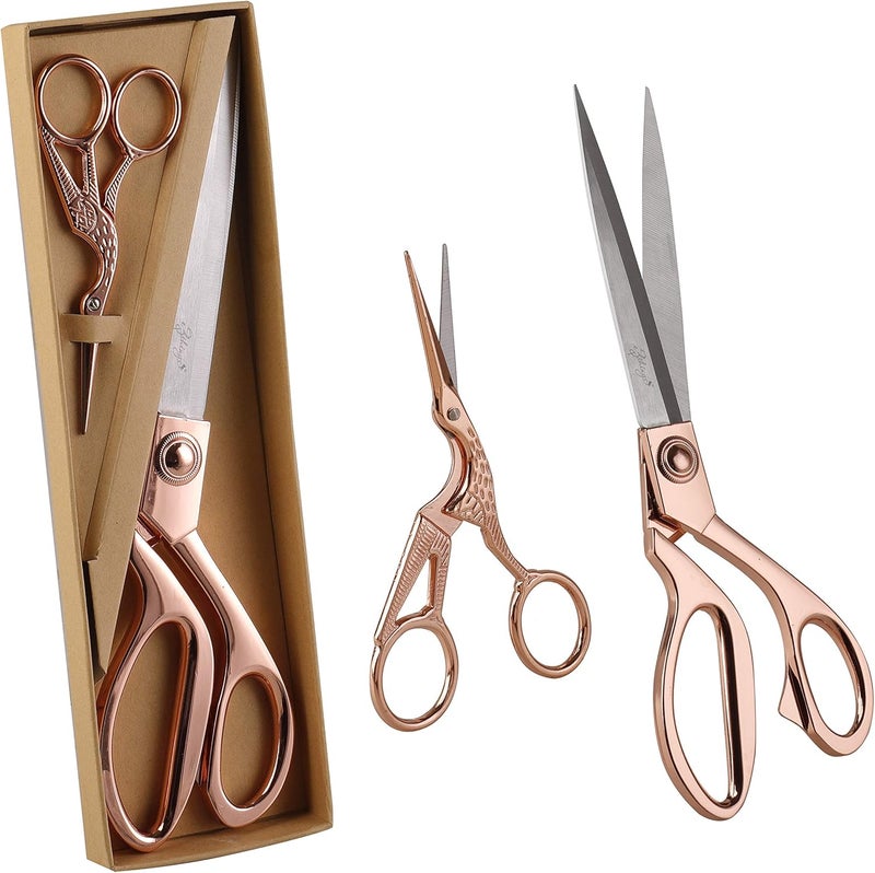 eZthings ® 10" + 4.5" Sewing Shears + Embroidery Stork Scissors Titanium Stainless Steel Ultra Sharp Tailor Dressmaker's Set for Cutting Fabric, Canvas, Denim (10 Inch + 4.5" Set Rose Gold) - Image 2