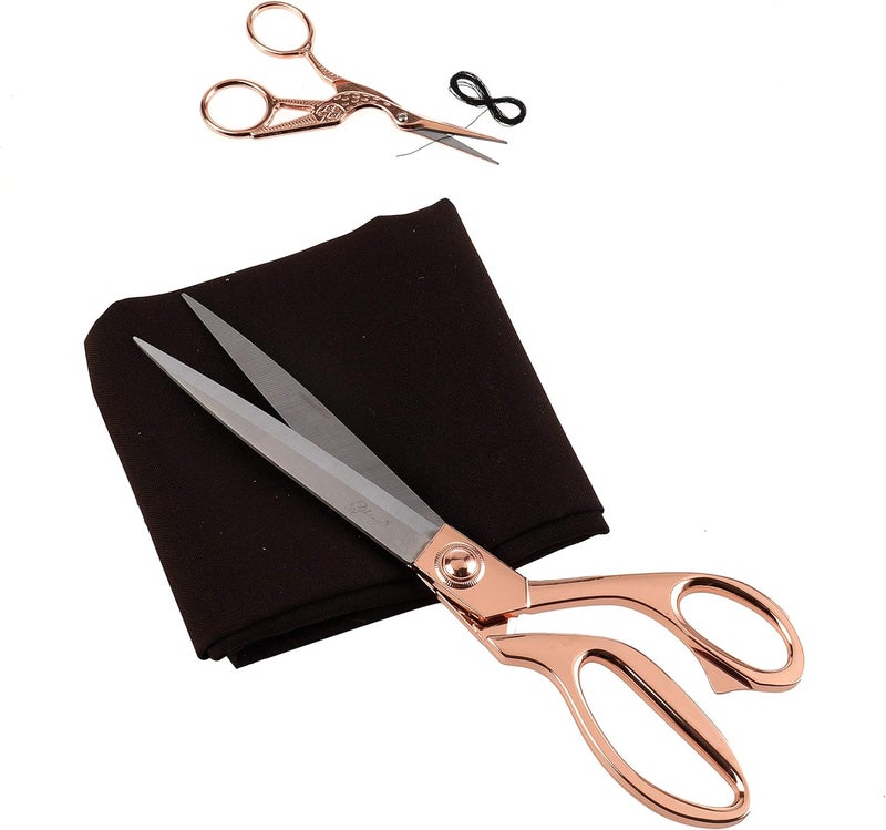 eZthings ® 10" + 4.5" Sewing Shears + Embroidery Stork Scissors Titanium Stainless Steel Ultra Sharp Tailor Dressmaker's Set for Cutting Fabric, Canvas, Denim (10 Inch + 4.5" Set Rose Gold) - Image 5