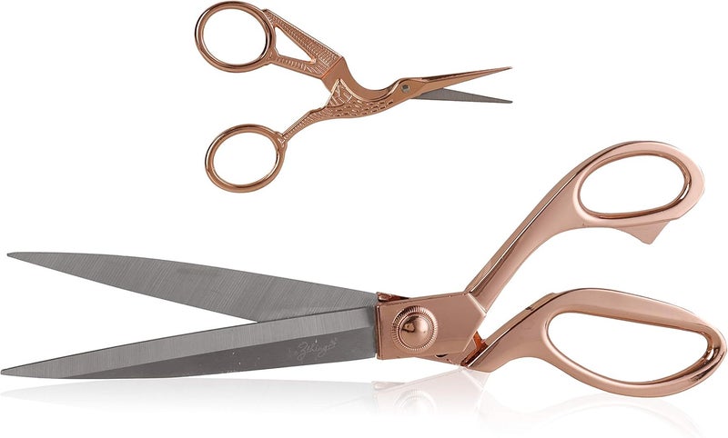 eZthings ® 10" + 4.5" Sewing Shears + Embroidery Stork Scissors Titanium Stainless Steel Ultra Sharp Tailor Dressmaker's Set for Cutting Fabric, Canvas, Denim (10 Inch + 4.5" Set Rose Gold) - Image 4
