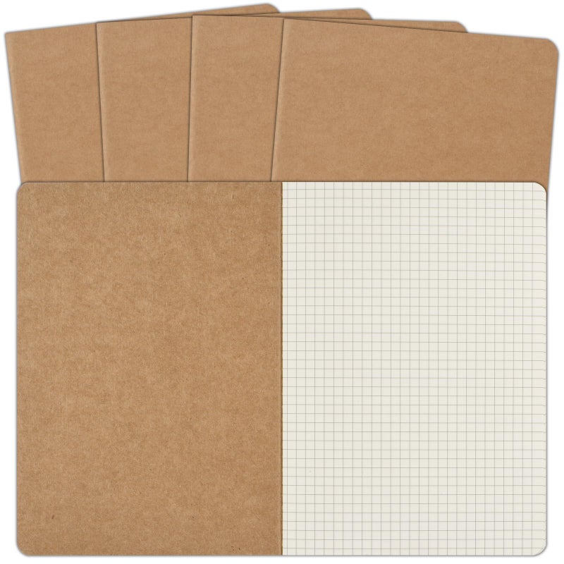 ZCZN 5 Pack A5 Kraft Notebooks Bulk, 8.15x5.5 Inches Graph Paper Journaling Notebooks, Notebooks for Work, Composition Notebooks for School, Journal Notebooks for Office, 60 Pages - Image 1