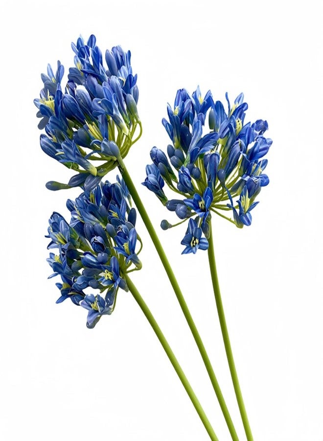DODXIAOBEUL 3 Pcs Long Stem Artificial Flowers,26" Blue Artificial African Agapanthus,Silk Flowers for Wedding Bouquet Home Hotel Arrangement Party Decor - Image 1